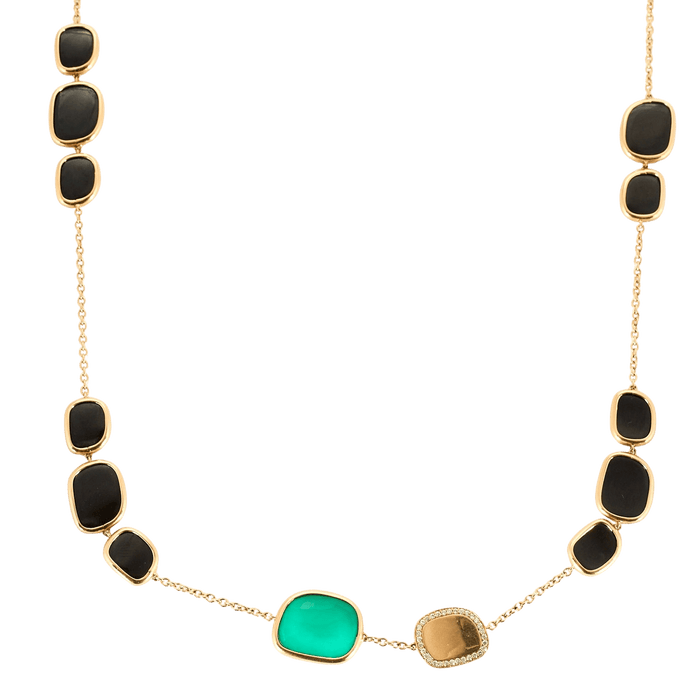 Collier ROBERTO COIN - Black Amphibole Jade - Sautoir en Or rose, Jades, Agates et Diamants 58 Facettes DV0770-5