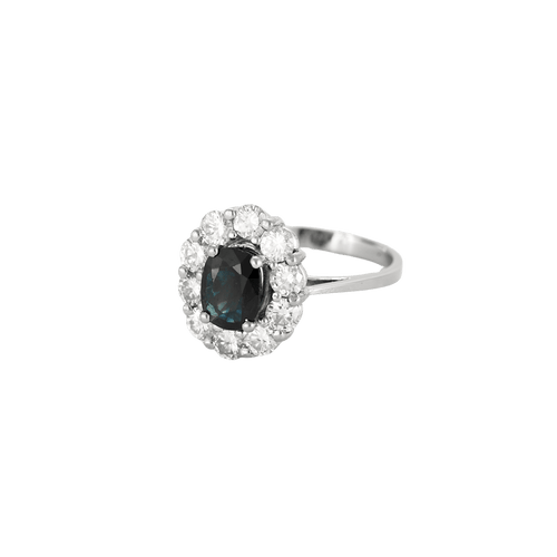 Bague 53 Bague marguerite en or blanc 18k, saphir 1,10 ct et diamants 58 Facettes BO/240038