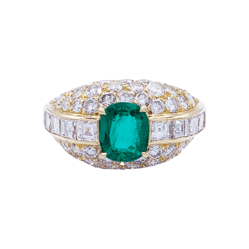 Bague 54 Bague en or jaune sertie d’une émeraude coussin et diamants 58 Facettes 32324