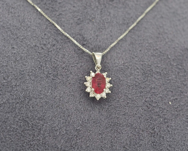 Collier Collier - Rubis du Mozambique 0,60 ct et diamants en or blanc 18 kt 58 Facettes 9791