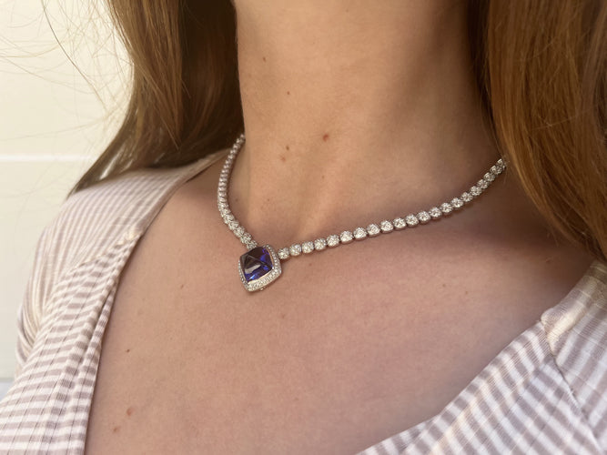 Collier FRED Pain de Sucre - Collier en or gris 18 carats, tanzanite et diamants 58 Facettes FB08219