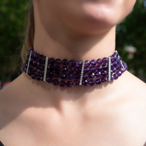Collier Collier en or gris 18 carats, améthystes et diamants 58 Facettes 63700083