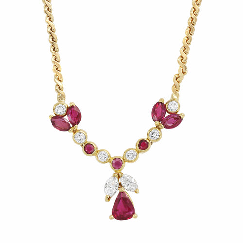 Collier Collier en or jaune 750, rubis et diamants 58 Facettes OC-63700135