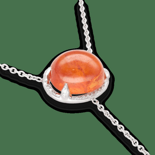 Collier Collier pendentif en or gris 18K avec spessartite cabochon et diamants 58 Facettes FB09339