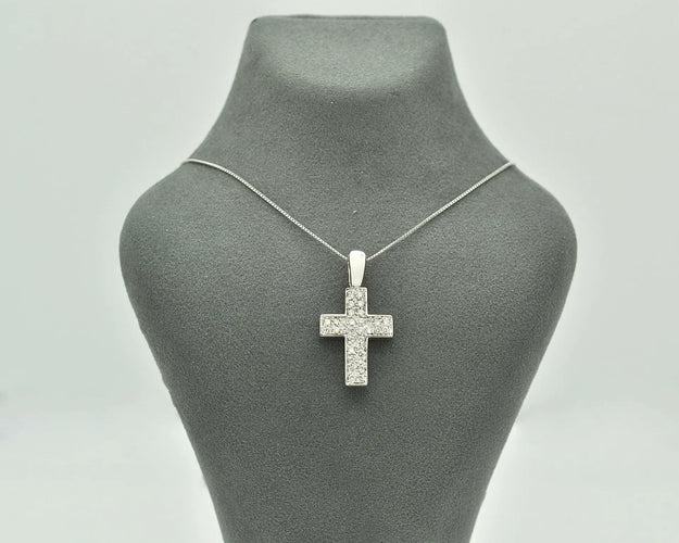 Collier Collier - Croix en or blanc 18 carats et diamants 0,32 ct 58 Facettes 10649