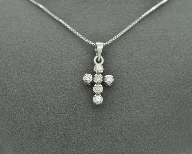 Collier Collier - Croix en or blanc 18 ct et diamants 0,24 ct 58 Facettes 10683