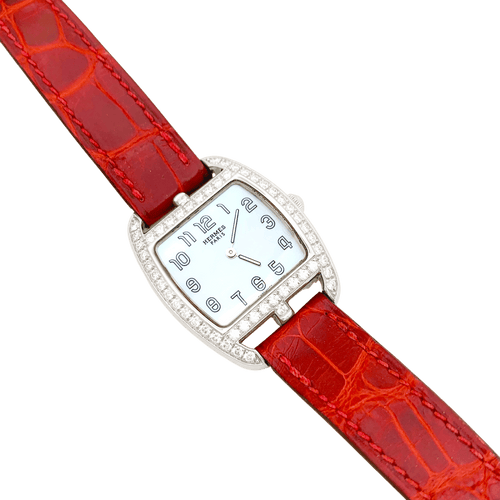 Montre Hermès Cape Cod Tonneau - Montre en acier et diamants sur cuir 58 Facettes 34299