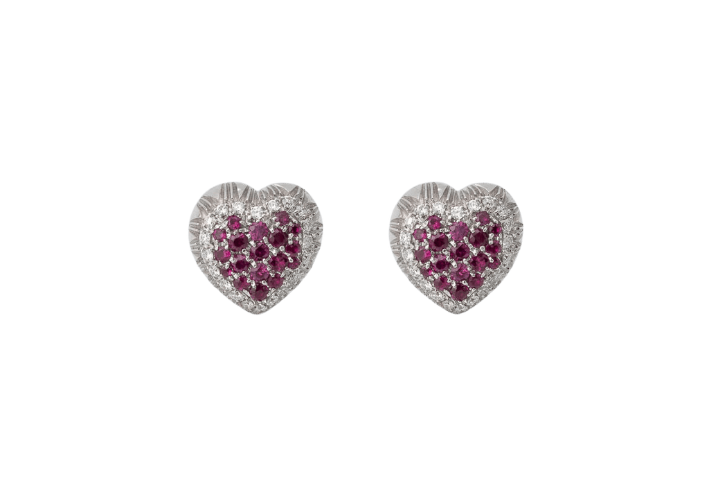 Boucles d'oreilles Boucles d'oreilles coeur en or blanc avec rubis et diamants 58 Facettes orc226