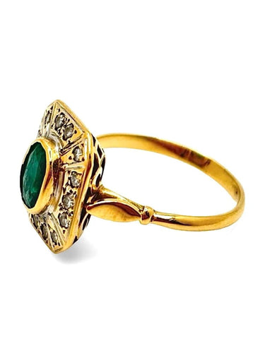 Bague 53.5 Bague en or jaune, émeraude 1 ct et diamants 0,15 ct 58 Facettes