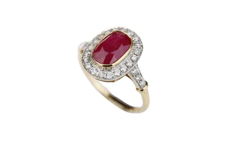 Bague 53 Bague Marguerite 2 Ors Rubis Diamants 58 Facettes