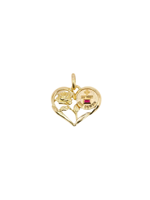 AUGIS - Yellow gold ruby heart love medal