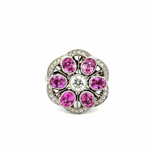 Bague 56 Art déco - Bague en or blanc saphirs roses 58 Facettes 50454