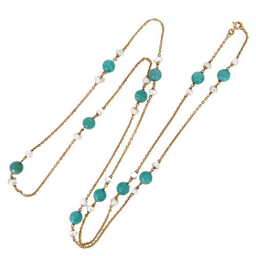 Collier Sautoir « azuria », amazonite, perles et or 58 Facettes 75