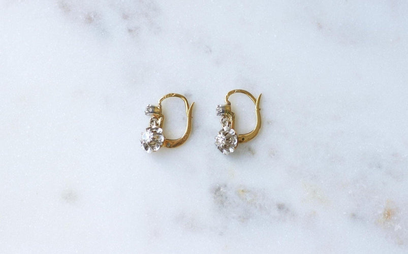 Minđuše Minđuše Naušnice na klapnu od žutog zlata 18kt, Platinum i dijamanti 0,30 ct 58 Facettes