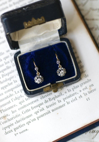 Minđuše Minđuše Naušnice na klapnu od žutog zlata 18kt, Platinum i dijamanti 0,30 ct 58 Facettes