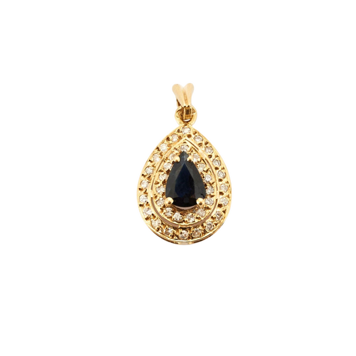 Yellow gold pendant set with a sapphire and diamonds