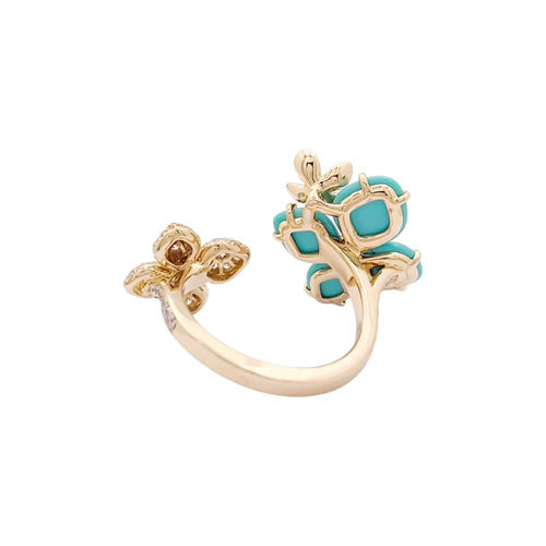 Bague 51 Chaumet Hortensia Eden - Bague ouverte en or rose, diamants et turquoises 58 Facettes 35031