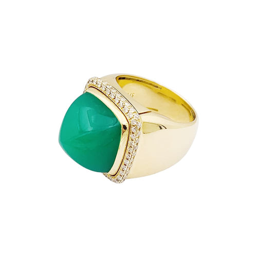 Bague 53 Fred Pain de sucre - Bague en or jaune 750, chrysoprase et diamants 58 Facettes 35047