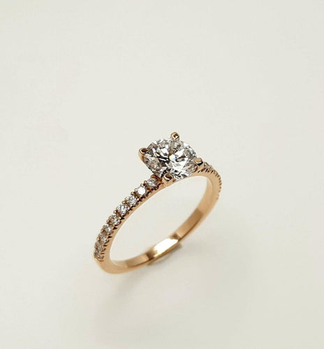 Bague 51 Bague Sur-Mesure Solitaire 1ct Pavé Diamants Or Rose 58 Facettes