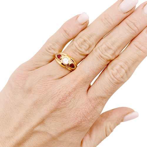 Bague 51 Bague jonc en or jaune et platine avec diamant et rubis 58 Facettes 34341