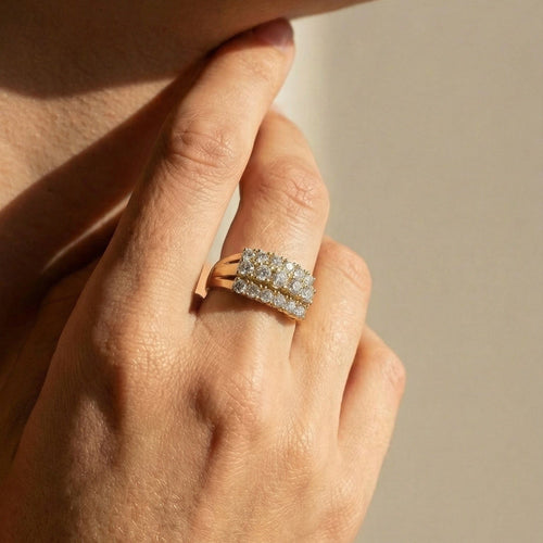 56号戒指 750黄金三排钻石鸡尾酒戒指 58 Facettes 1828