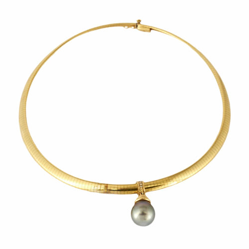 Collier Collier maille Omega en or jaune et diamants, perle et saphir 58 Facettes BO/220120 NSS