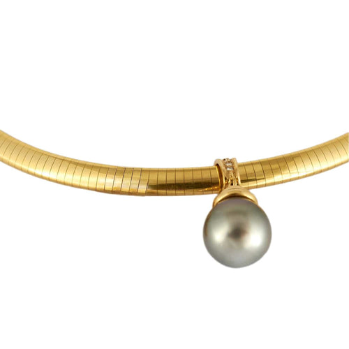 Collier Collier maille Omega en or jaune et diamants, perle et saphir 58 Facettes BO/220120 NSS