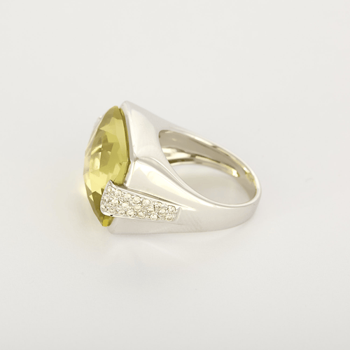 Bague 53 Bague cocktail or 14K quartz lemon et diamants 58 Facettes DV16843-4-53-2