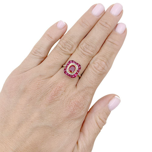 Bague 54 Bague en platine et or jaune 18K sertie rubis et diamants 58 Facettes 34919