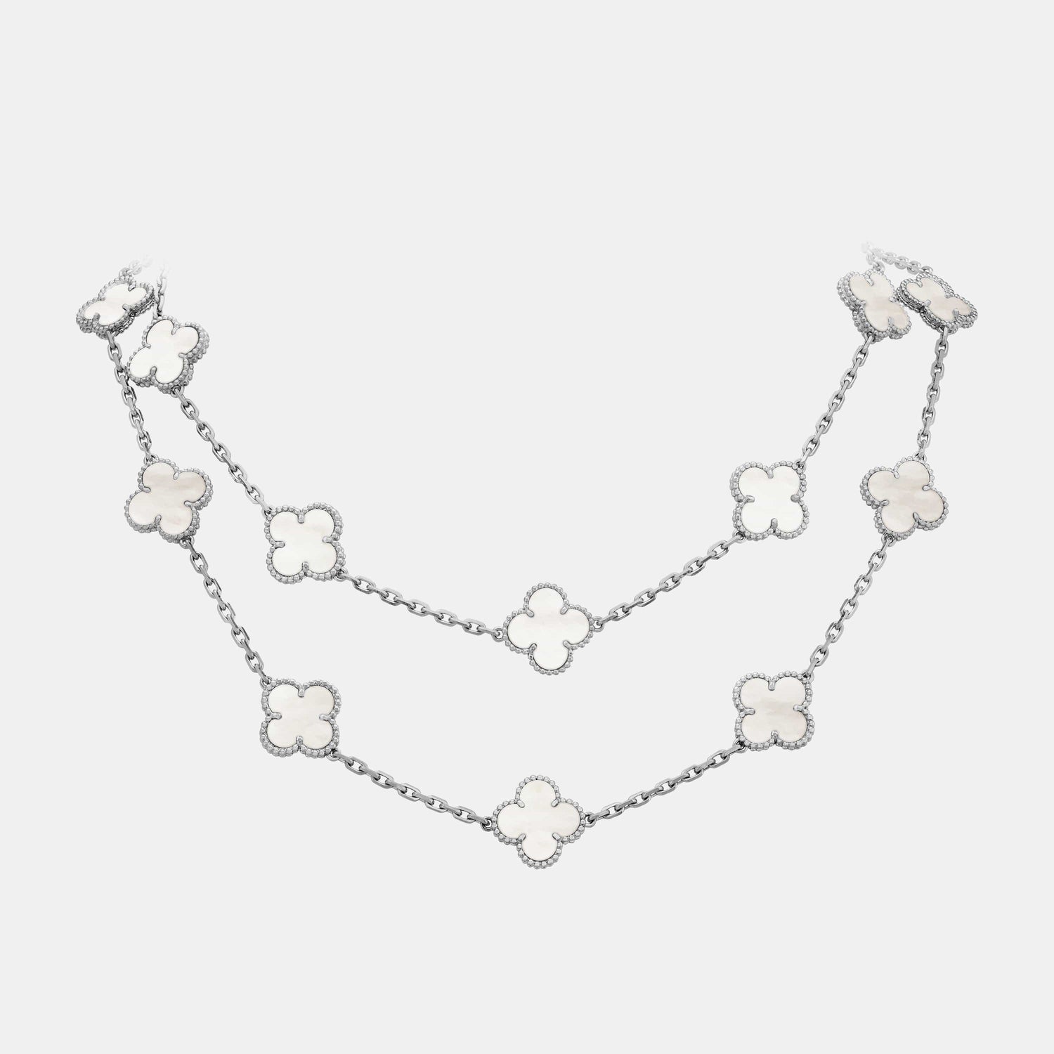 Collier Vintage Alhambra Or blanc Perle 20 motifs