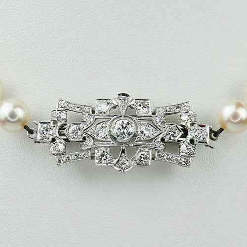 Collar Art Deco - Broche con cadena de perlas en oro blanco de 14K y diamantes 58 Facettes 2151