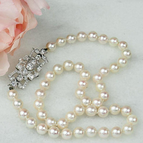 Collar Art Deco - Broche con cadena de perlas en oro blanco de 14K y diamantes 58 Facettes 2151