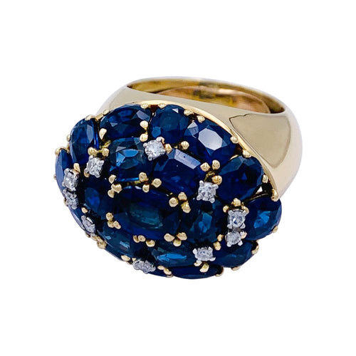 Bague 59 Bague boule vintage en or jaune 18 carats, saphirs et diamants 58 Facettes 29238