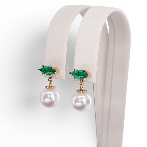 Boucles d'oreilles Boucles d'oreilles - Émeraudes et perles Akoya en or jaune 14 kt 58 Facettes E008