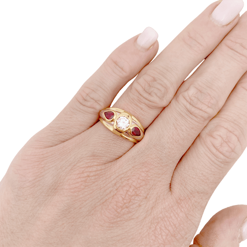 Bague 51 Bague jonc en or jaune et platine avec diamant et rubis 58 Facettes 34341