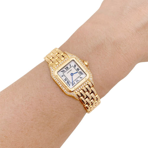 Montre Cartier Panthère - Montre femme petit modèle en or jaune et diamants 58 Facettes 34864