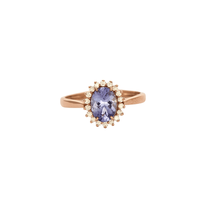 Bague 56 Marguerite or rose tanzanite diamants 58 Facettes