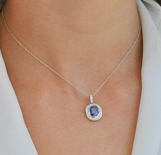 Collier Collier - Pendentif en or blanc 18 ct avec saphir Ceylan 2,80 ct et diamants 58 Facettes 10054