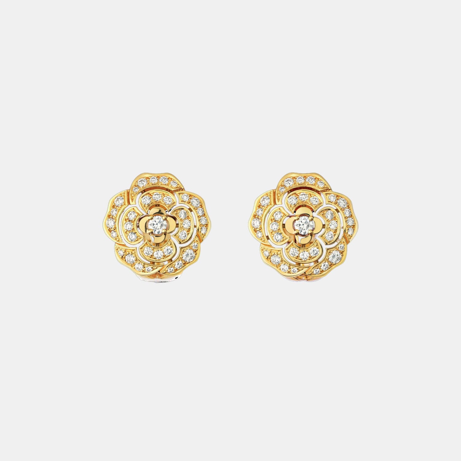 Boucles d'oreilles Camélia Or jaune Diamant