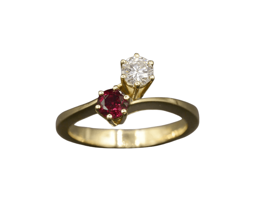 Bague 52 Toi et Moi Contemporain or jaune diamant rubis 58 Facettes A10735