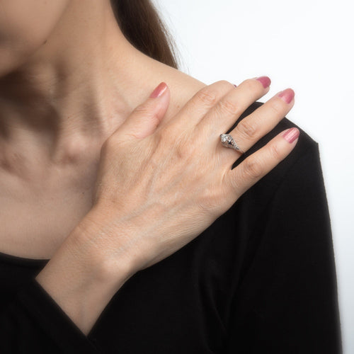 Bague 52 Art déco - Bague vintage en or blanc 14k, diamant et saphirs 58 Facettes G1105