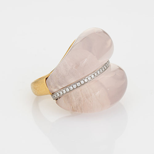 Bague 47 Bague contemporaine en or jaune 18k, quartz rose et diamants 58 Facettes G12181