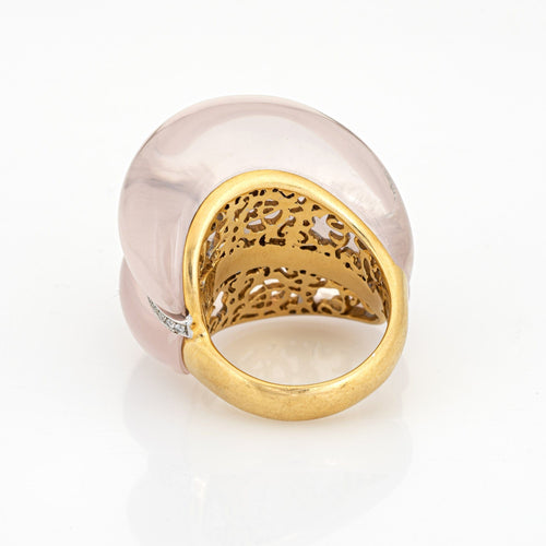 Bague 47 Bague contemporaine en or jaune 18k, quartz rose et diamants 58 Facettes G12181