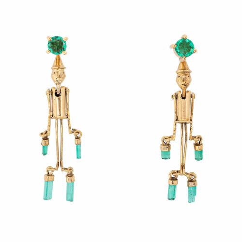 Boucles d'oreilles Boucles d’oreilles Pinocchio - Pendantes en or jaune 18 ct et émeraudes 58 Facettes