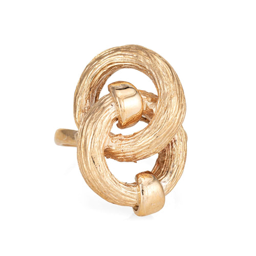 Bague Bague nœud infini vintage années 1970 en or jaune 14k, corail et rubis 58 Facettes G12466