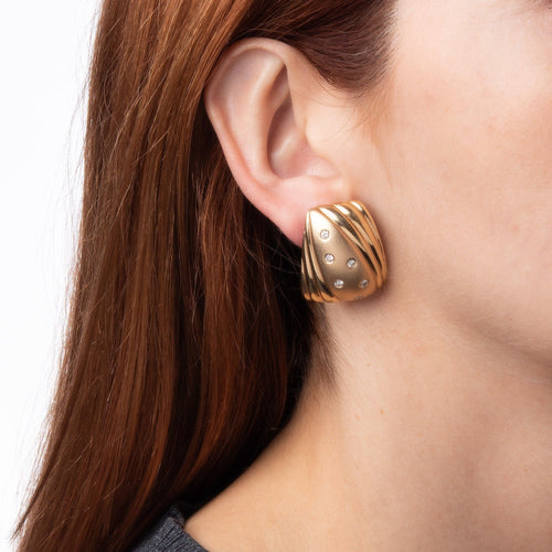 Boucles d'oreilles Boucles d'oreilles vintage années 1980 en or jaune 14 ct et diamants 58 Facettes G12622