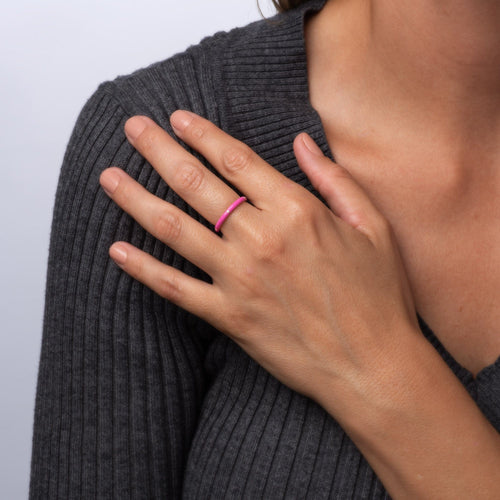 Bague 53 Bague en or jaune 14k, émail rose bonbon et diamants 58 Facettes G12960