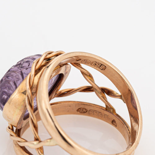 Bague 45 Bague vintage cocktail en or jaune 14 carats et améthyste sculptée 58 Facettes G13160