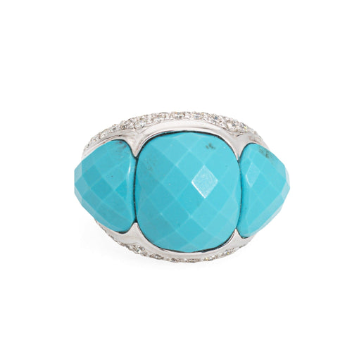 Bague 46 Bague dôme cocktail en or blanc 18 carats, turquoise et diamants 58 Facettes G13197