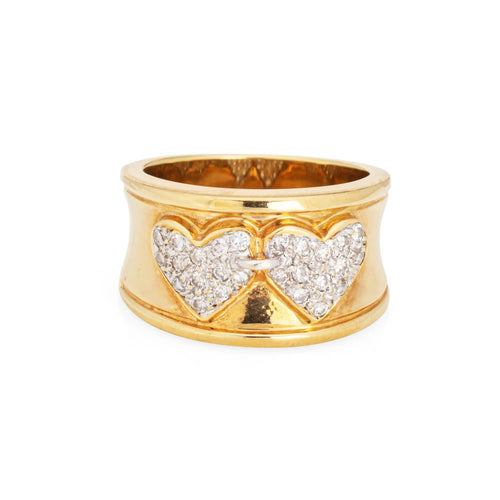 Bague Bague double cœur vintage en or jaune 18 carats et diamants 58 Facettes G13408